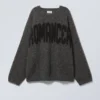 Lockerer Pullover mit Print – Dunkelgrau – Romancer Lockerer Pullover mit Print – Dunkelgrau – Romancer