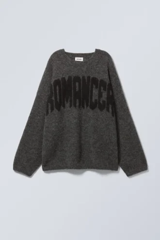 Lockerer Pullover mit Print – Dunkelgrau – Romancer