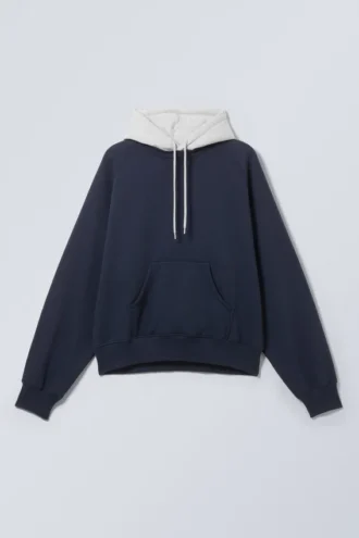Lockerer Raglan-Kapuzenpullover – Dunkelblau/Grau Lockerer Raglan-Kapuzenpullover – Dunkelblau/Grau