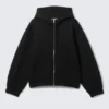 Lockerer Scuba-Kapuzenpullover mit hohem Kragen und Reißverschluss – Schwarz Lockerer Scuba-Kapuzenpullover mit hohem Kragen und Reißverschluss – Schwarz