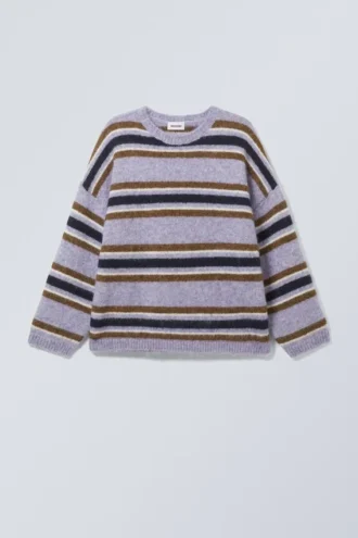 Lockerer Strickpullover mit Print – Purple Multi Stripe