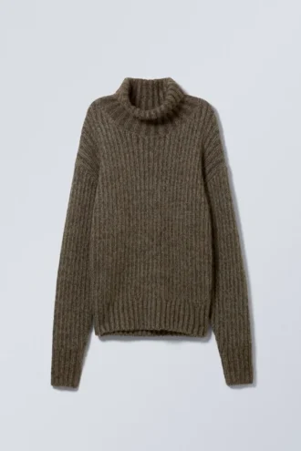 Lockerer Strickpullover mit Rollkragen – Dunkelgrau meliert