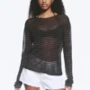 Lockerer, transparenter Strickpullover – gestreift, dunkelgrau Lockerer, transparenter Strickpullover – gestreift, dunkelgrau