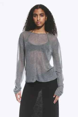 Lockerer, transparenter Strickpullover – Grau meliert
