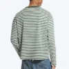 Lockeres, kastenförmiges Langarm-T-Shirt – weiße und dunkelgrüne Streifen