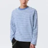 Lockeres, kastenförmiges Langarmshirt – Blau-weiß gestreift