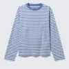 Lockeres, kastenförmiges Langarmshirt – Blau-weiß gestreift