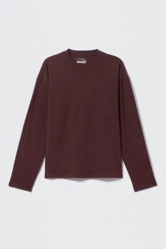 Lockeres, kastenförmiges Langarmshirt – Burgunderrot