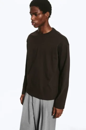 Lockeres, kastenförmiges Langarmshirt – Dunkelbraun