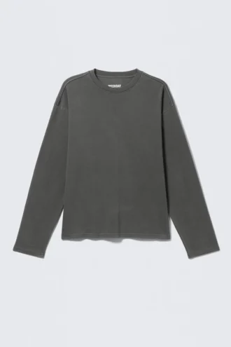 Lockeres, kastenförmiges Langarmshirt – Dunkelgrau
