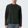 Lockeres, kastenförmiges Langarmshirt – Dunkelgrün