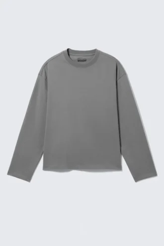 Lockeres, kastenförmiges Langarmshirt – Dusty Grey