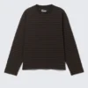 Lockeres, kastenförmiges Langarmshirt – gestreift, dunkelbraun