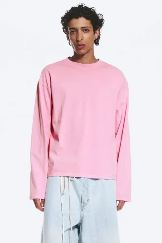 Lockeres, kastenförmiges Langarmshirt – gewaschenes Rosa