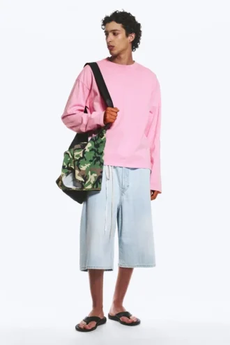 Lockeres, kastenförmiges Langarmshirt – gewaschenes Rosa