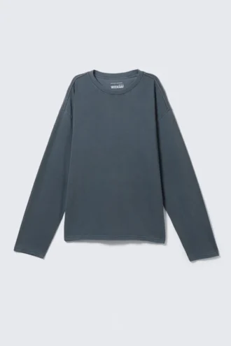 Lockeres, kastenförmiges Langarmshirt – Washed Blue