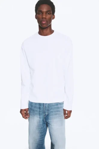 Lockeres, kastenförmiges Langarmshirt – Weiß