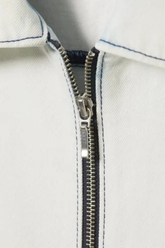 Lockeres, kurzärmeliges Denim-Shirt mit Reißverschluss – Blotch Blue
