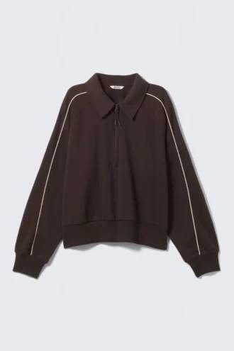 Lockeres Polo-Sweatshirt mit halbem Reißverschluss – Dunkelbraun