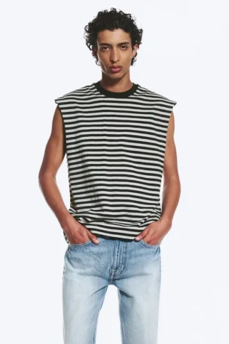 Lockeres, quadratisches Baumwoll-Tanktop – grau/schwarz gestreift