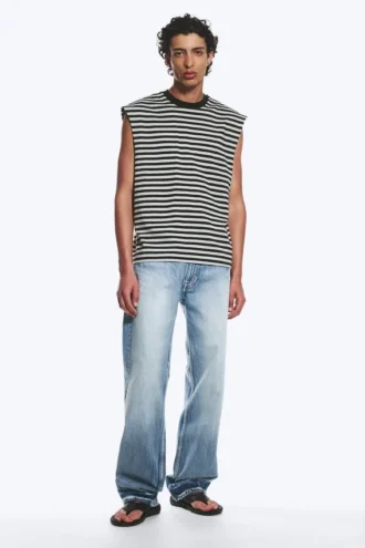Lockeres, quadratisches Baumwoll-Tanktop – grau/schwarz gestreift