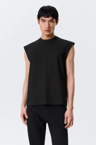 Lockeres, quadratisches Baumwoll-Tanktop – Schwarz