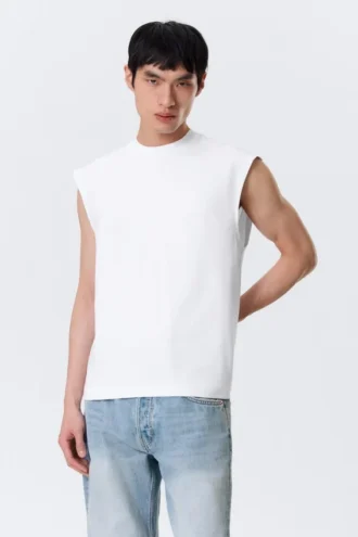 Lockeres, quadratisches Baumwoll-Tanktop – Weiß
