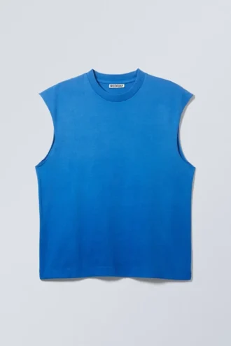 Lockeres Tanktop mit quadratischem Ausschnitt und unversäuberten Säumen – sonnenverblassenes Blau