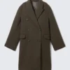 Logan knielanger Mantel aus Wollmischung – Dunkelkhaki