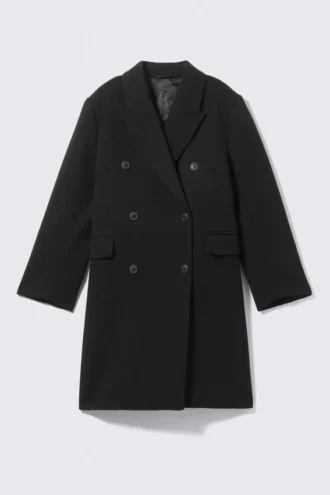 Logan knielanger Mantel aus Wollmischung – Schwarz