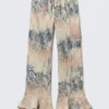Lose Hose mit Volants und mittlerer Leibhöhe – Beige – Schlangenhautmuster Lose Hose mit Volants und mittlerer Leibhöhe – Beige – Schlangenhautmuster