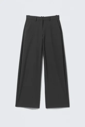 Lose sitzende Anzughose mit niedriger Taille – Dunkelgrau meliert