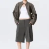 Lose sitzende Anzugshorts mit Falten und niedriger Leibhöhe – Dunkelgrau – Fischgrätmuster Lose sitzende Anzugshorts mit Falten und niedriger Leibhöhe – Dunkelgrau – Fischgrätmuster