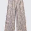 Lose sitzende Hose aus gebleichter Baumwolle – Blaues Karomuster – Bleich-Effekt Lose sitzende Hose aus gebleichter Baumwolle – Blaues Karomuster – Bleich-Effekt