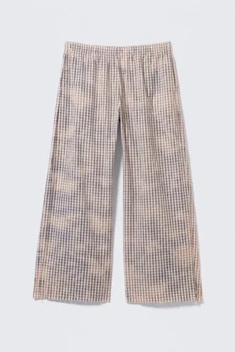 Lose sitzende Hose aus gebleichter Baumwolle – Blaues Karomuster – Bleich-Effekt
