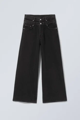 Lose sitzende Jeans mit hohem Bund und weitem Bein – Tuned Black – Schwarz