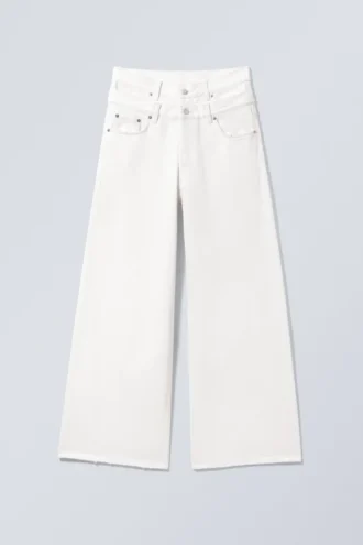 Lose, weit geschnittene Jeans mit doppeltem hohen Bund – Weiß