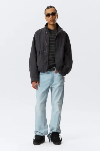 Lässige Baumwoll-Canvas-Jacke – gewaschen, schwarz