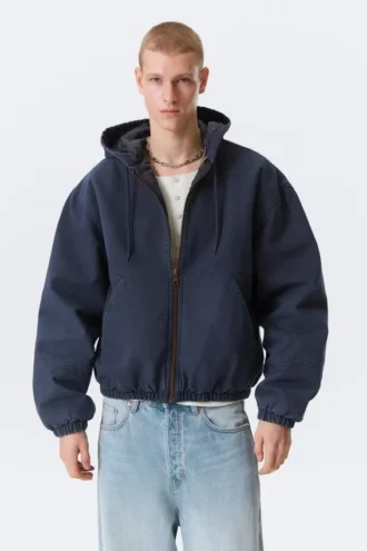 Lässige Bomberjacke mit Kapuze – gewaschenes Marineblau