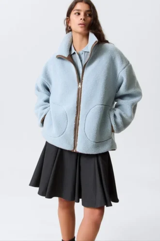 Lässige Fleecejacke mit Flor – Hellblau – Braunes Futter