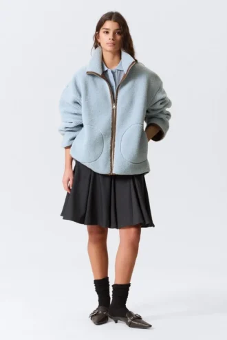 Lässige Fleecejacke mit Flor – Hellblau – Braunes Futter