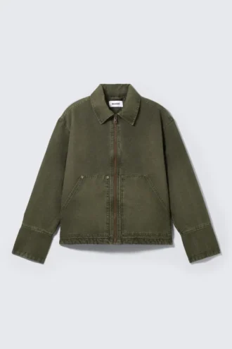 Lässige, gewaschene Utility-Jacke – Dunkelkhaki-Grün