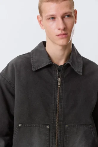 Lässige, gewaschene Utility-Jacke – gewaschen, schwarz