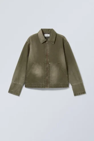 Lässige, gewaschene Utility-Jacke – gewaschenes Khaki-Grün Lässige, gewaschene Utility-Jacke – gewaschenes Khaki-Grün