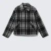 Lässige Jacke aus Wollmischung mit Reißverschluss – Schwarzes Karomuster Lässige Jacke aus Wollmischung mit Reißverschluss – Schwarzes Karomuster