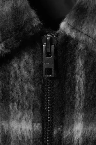 Lässige Jacke aus Wollmischung mit Reißverschluss – Schwarzes Karomuster Lässige Jacke aus Wollmischung mit Reißverschluss – Schwarzes Karomuster