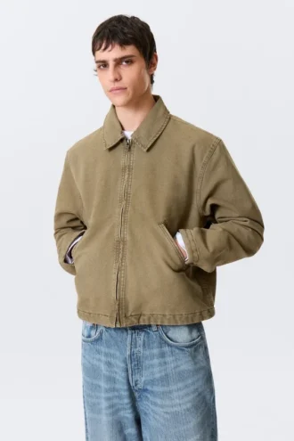 Lässige, kastenförmige Jacke mit Reißverschluss – Beige Lässige, kastenförmige Jacke mit Reißverschluss – Beige