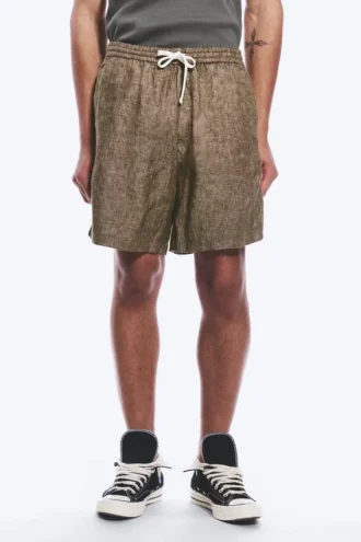 Lässige Leinen-Shorts mit Kordelzug – Dunkelbraun meliert