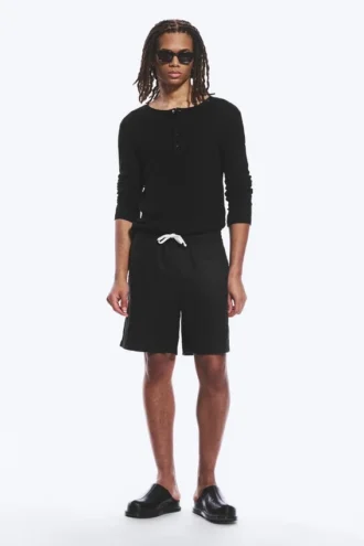 Lässige Leinen-Shorts mit Kordelzug – Schwarz