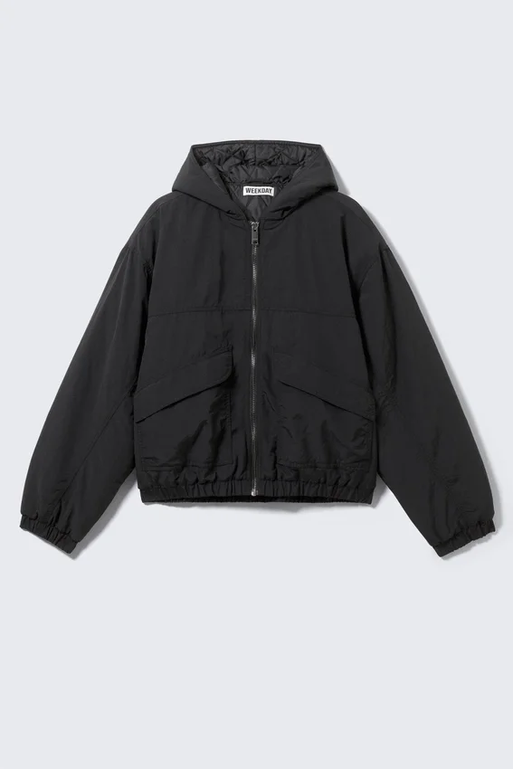 Lässige Nylon-Bomberjacke – Schwarz Lässige Nylon-Bomberjacke – Schwarz